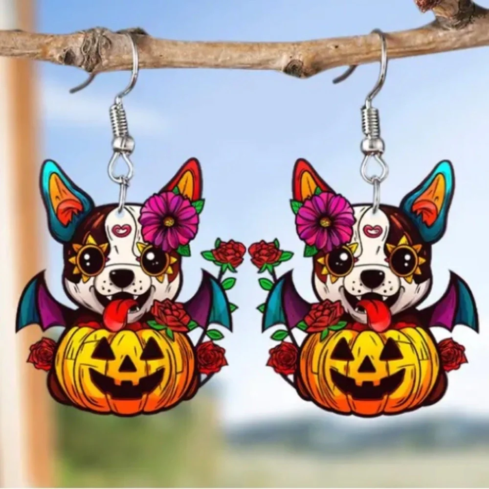 Halloween Puppy & Pumpkin Earrings